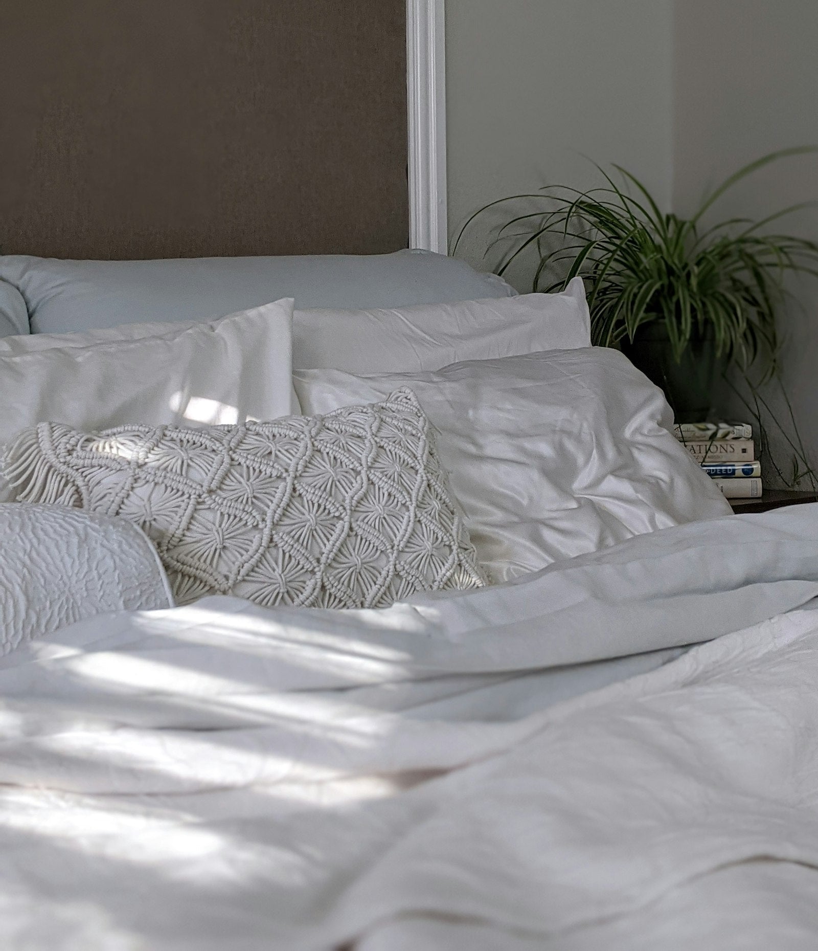 White and grey linen bedding