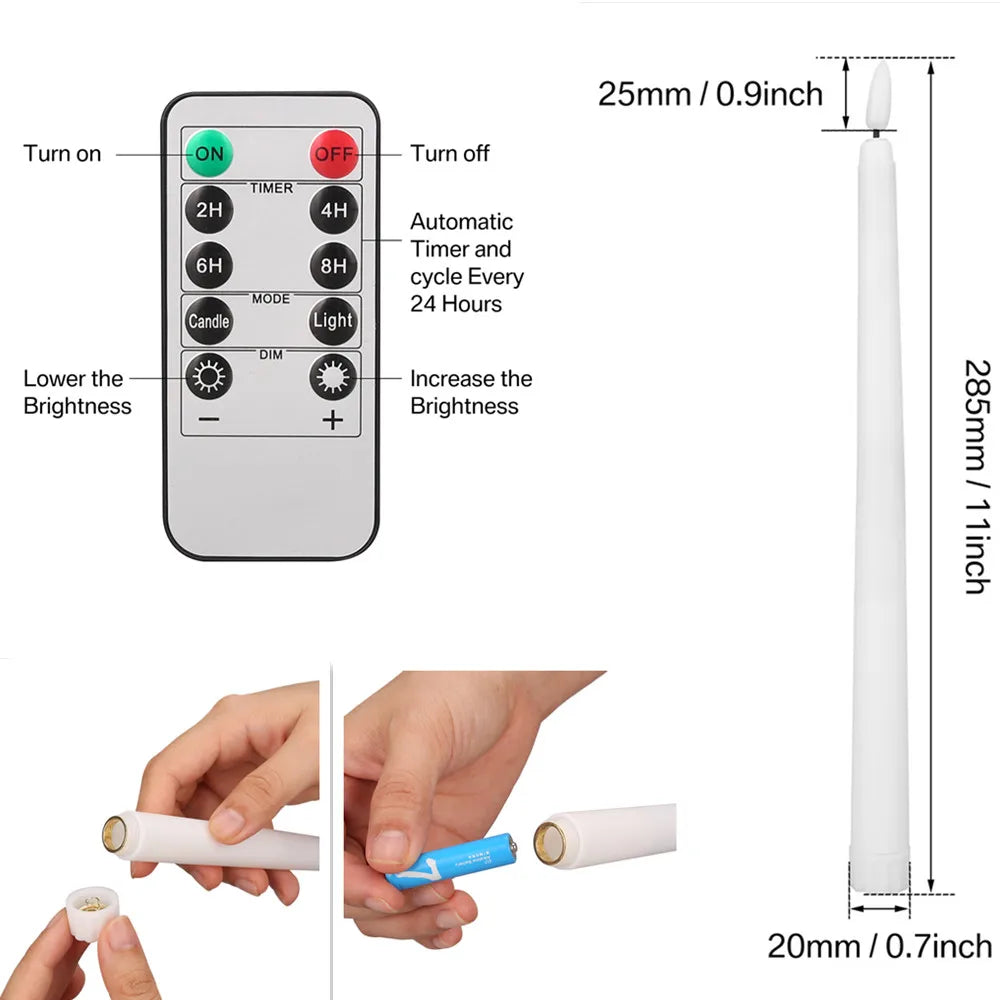 Remote functions and taper candle size, 28 cm tall