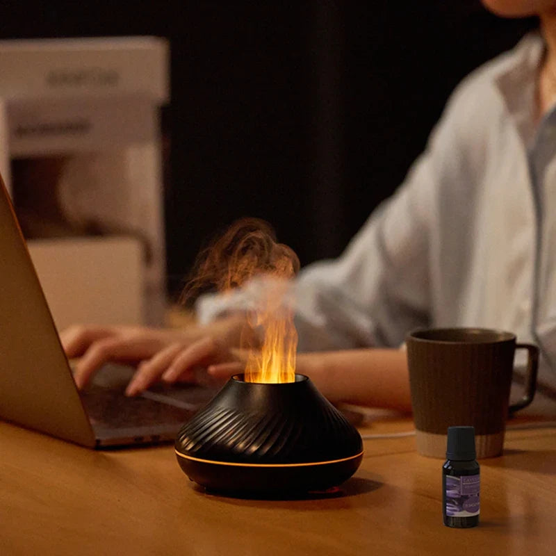 Volcano flame diffuser with essential oils