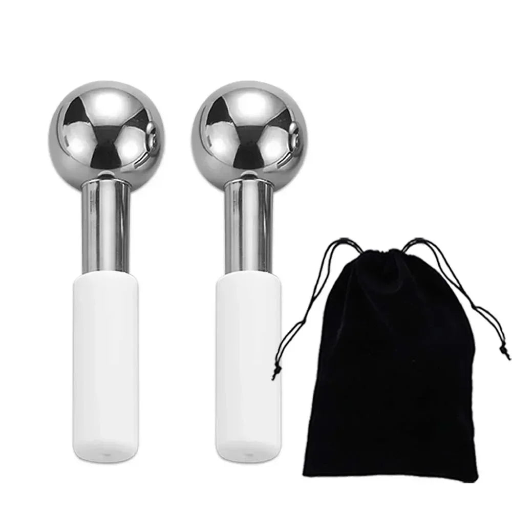 Pair of stainless steel cooling globes with drawstring pouch