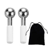 Pair of stainless steel cooling globes with drawstring pouch