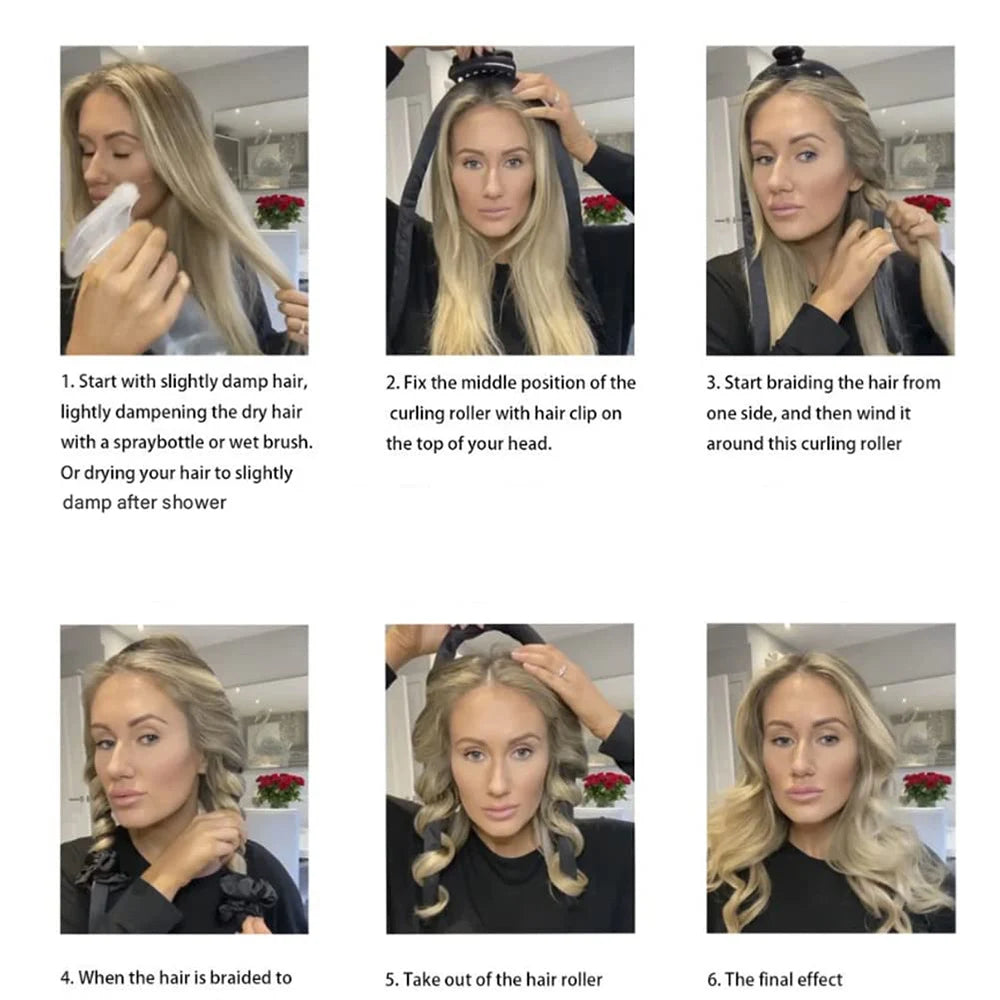 Heatless silk curl set shown in several colours