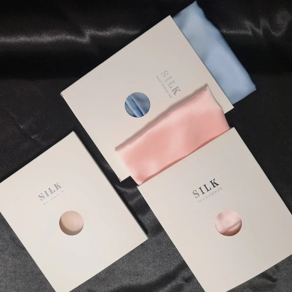 Mulberry silk pillowcase gift packaging with colour swatches