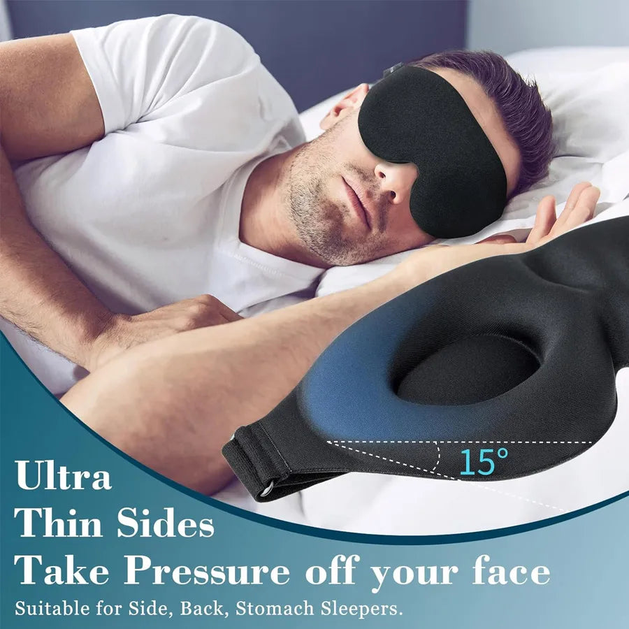 Side view of the contoured 3D sleep mask showing the raised eye cups