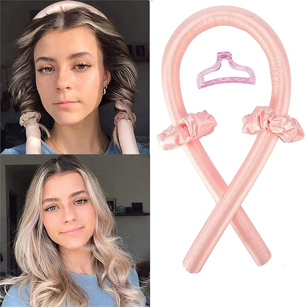 Person asleep wearing the silk heatless curler headband on a pillow