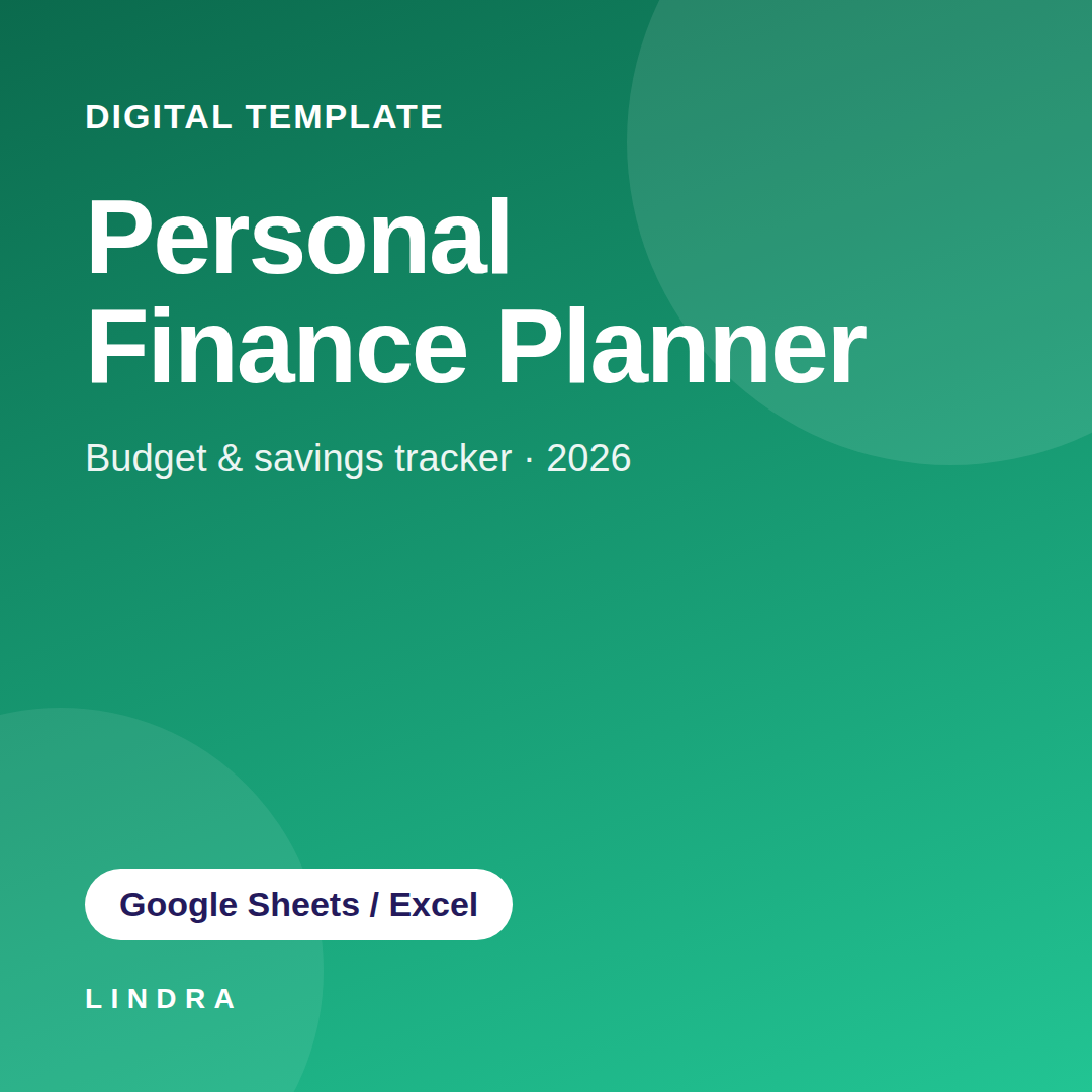 Personal Finance Planner 2026 — Google Sheets and Excel template cover